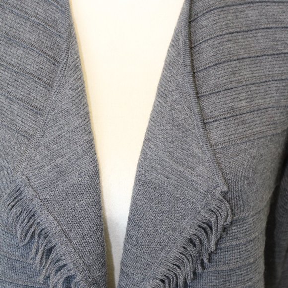 (NWT) Talbots Merino Wool Petite Grey Fringe Open Cardigan Sweater Long Tunic - Picture 11 of 15